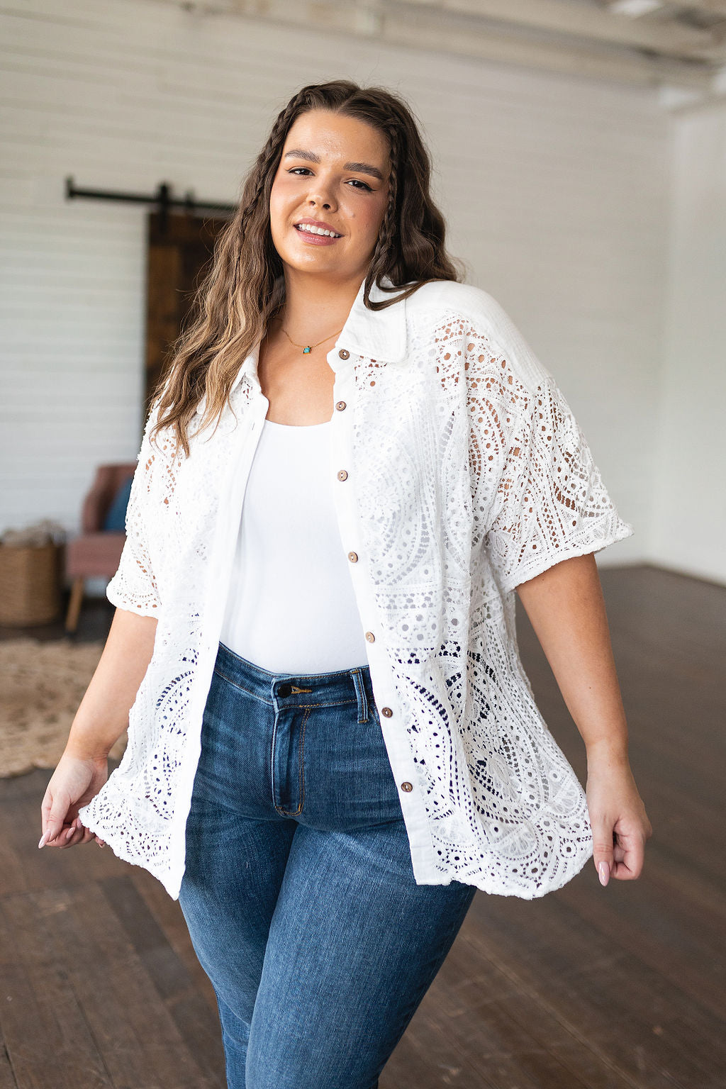 Head in the Clouds Lace Button Down - Lavish Fix