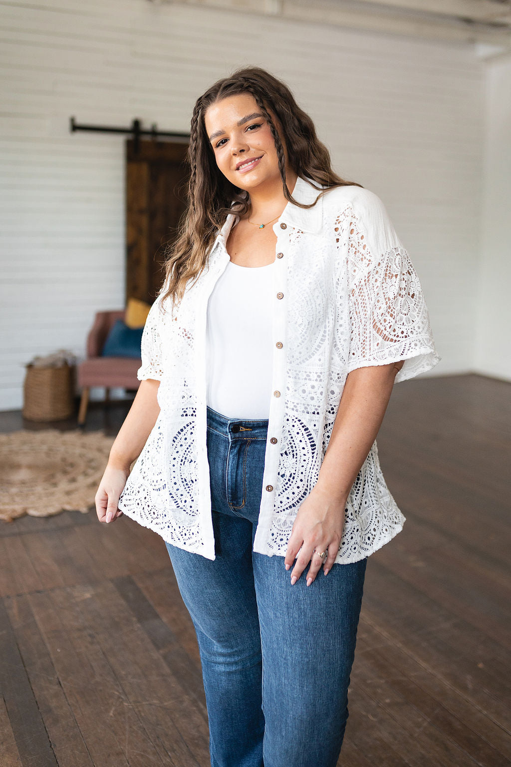 Head in the Clouds Lace Button Down - Lavish Fix