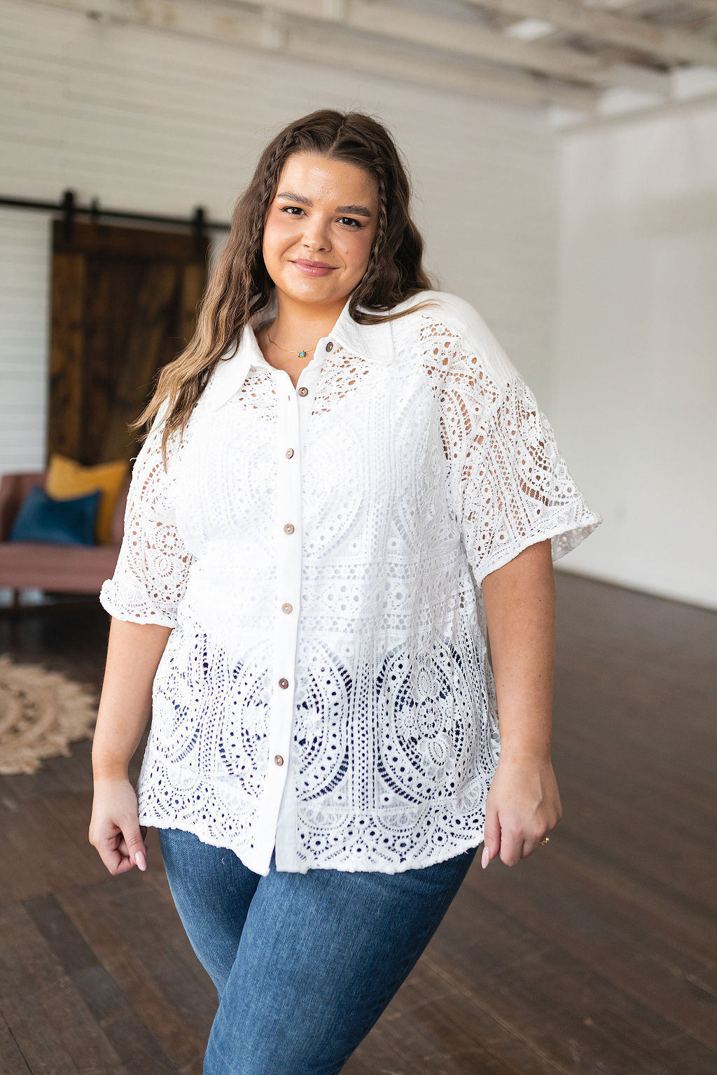 Head in the Clouds Lace Button Down - Lavish Fix