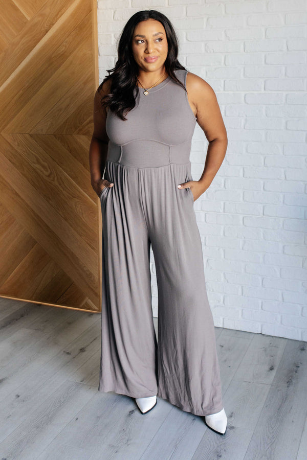 Hilary Wide Leg Jumpsuit in Grey - Lavish Fix