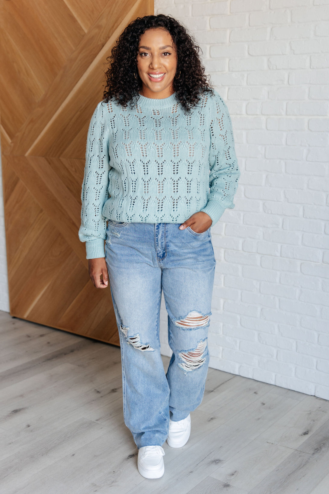 Hole In One Sheer Pointelle Knit Sweater - Lavish Fix