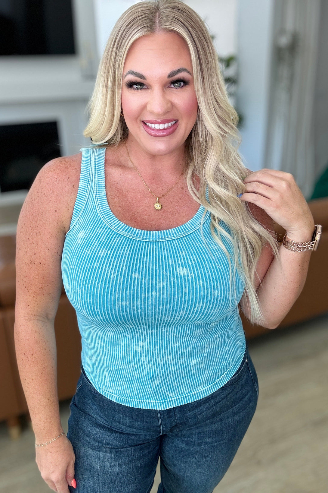 Go the Distance Ribbed Tank in Ice Blue - Lavish Fix