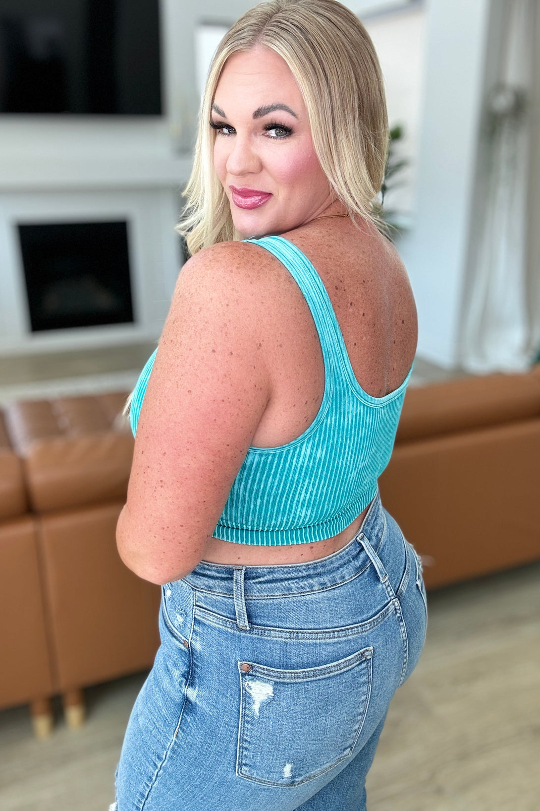 When and Where Reversible Ribbed Cropped Tank in Light Teal - Lavish Fix