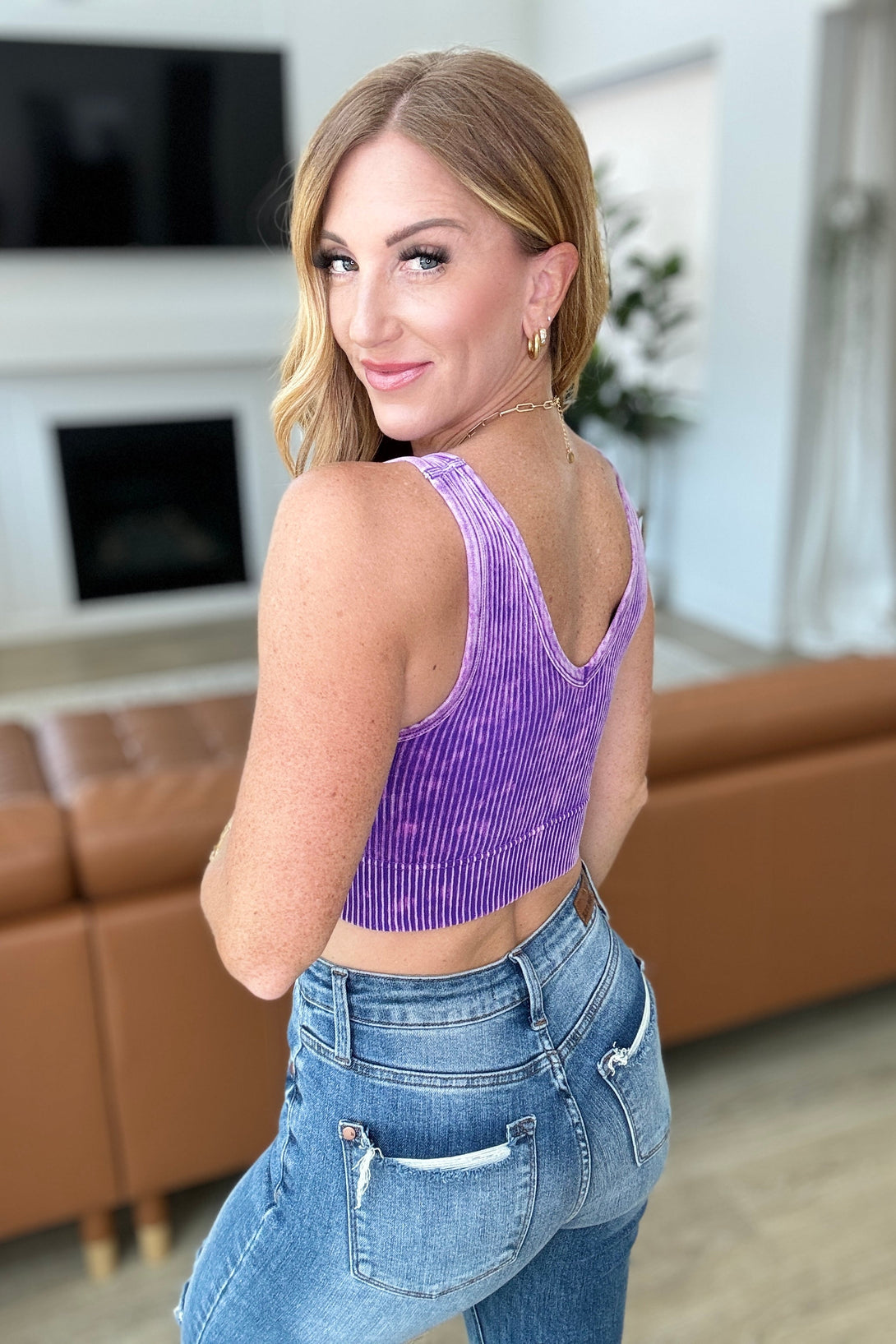 When and Where Reversible Ribbed Cropped Tank in Purple - Lavish Fix