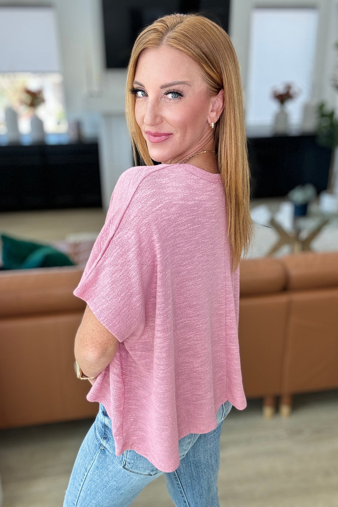 Let Light be Light Drop Shoulder Oversized Tee in Light Rose - Lavish Fix