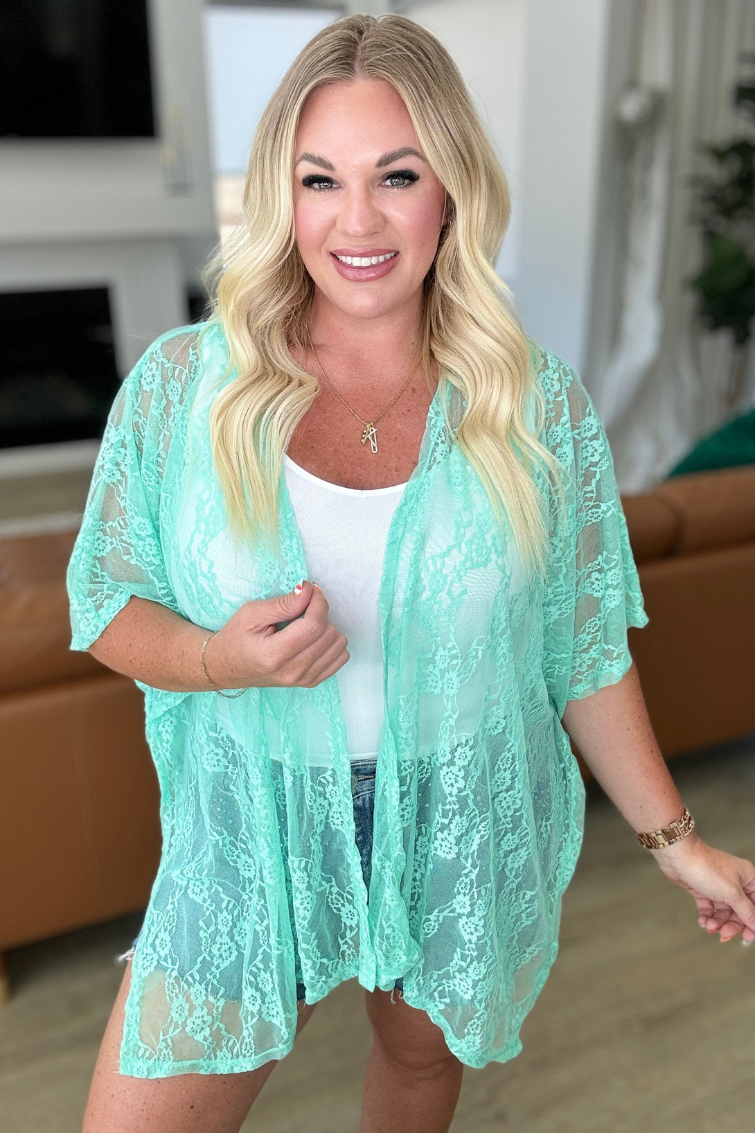 Good Days Ahead Lace Kimono In Mint - Lavish Fix