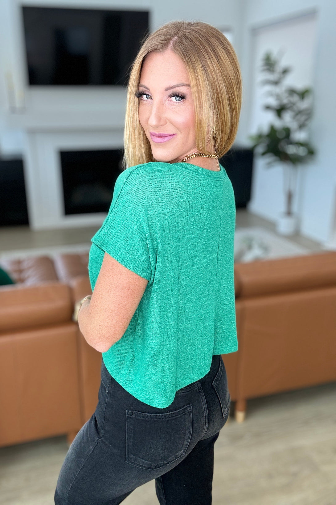 Classic Comfort V-Neck Top in Kelly Green - Lavish Fix