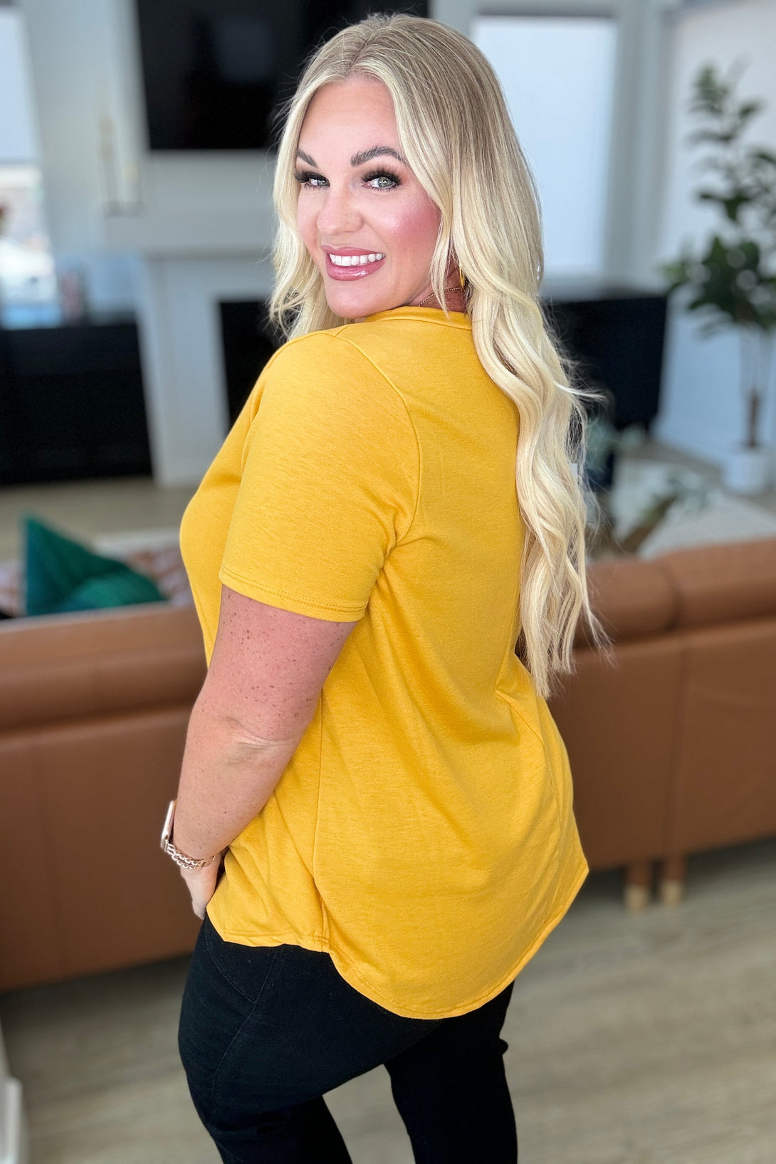 Heart and Soul V-Neck Top in Mustard - Lavish Fix