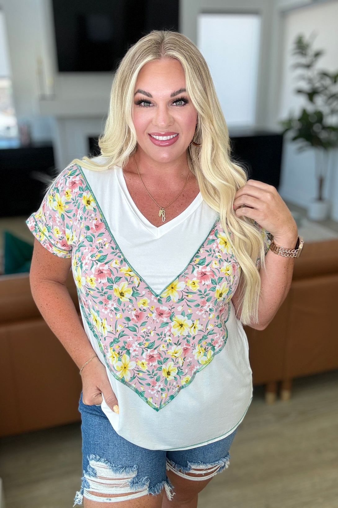 To Rock a Rhyme Color Block Top in Pink Floral - Lavish Fix