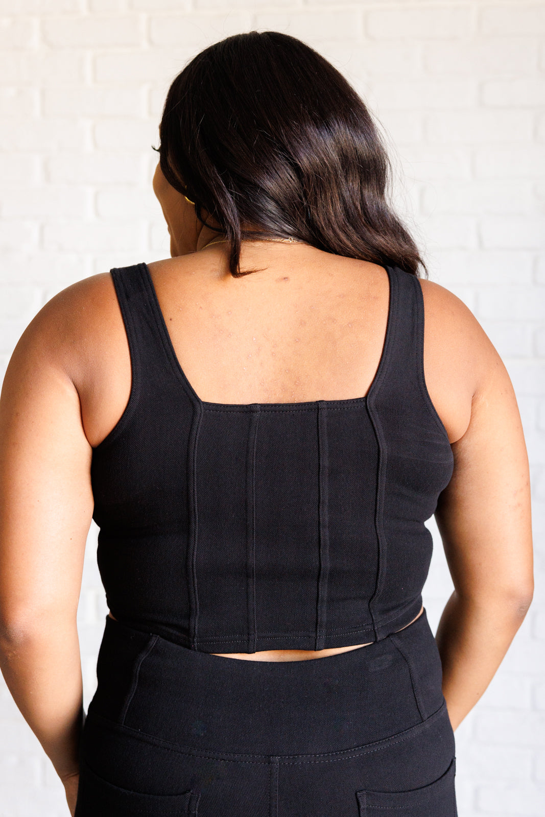 It's All About the Balance Twill Square Neck Crop Top in Black - Lavish Fix