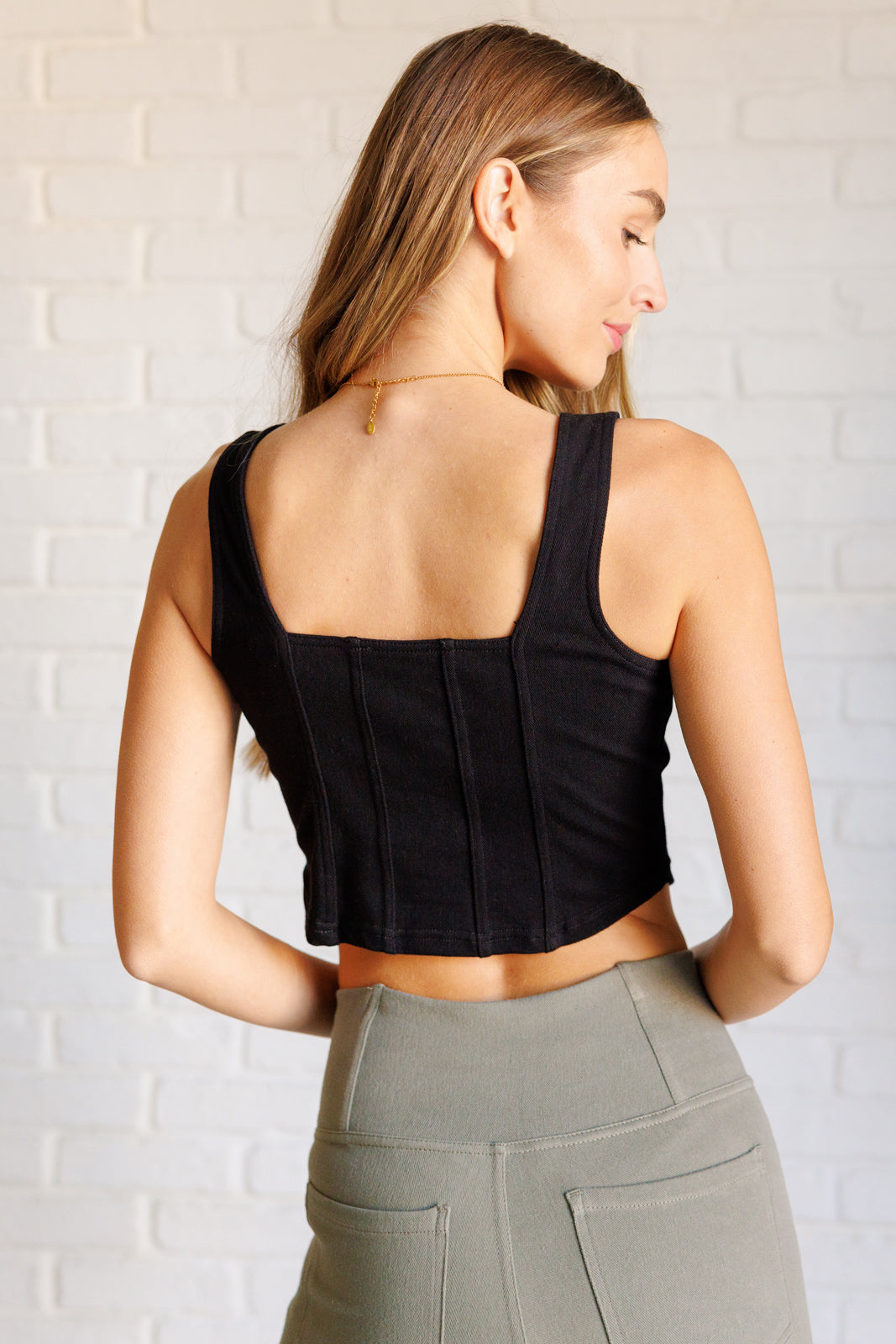 It's All About the Balance Twill Square Neck Crop Top in Black - Lavish Fix