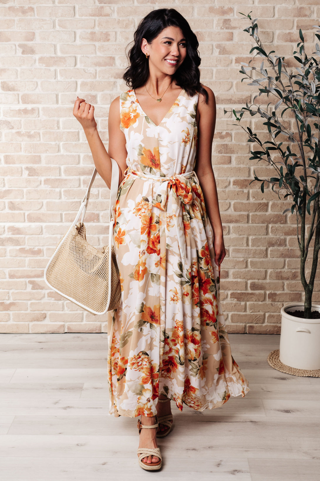 It's All Sunshine V-Neck Floral Dress in Orange - Lavish Fix