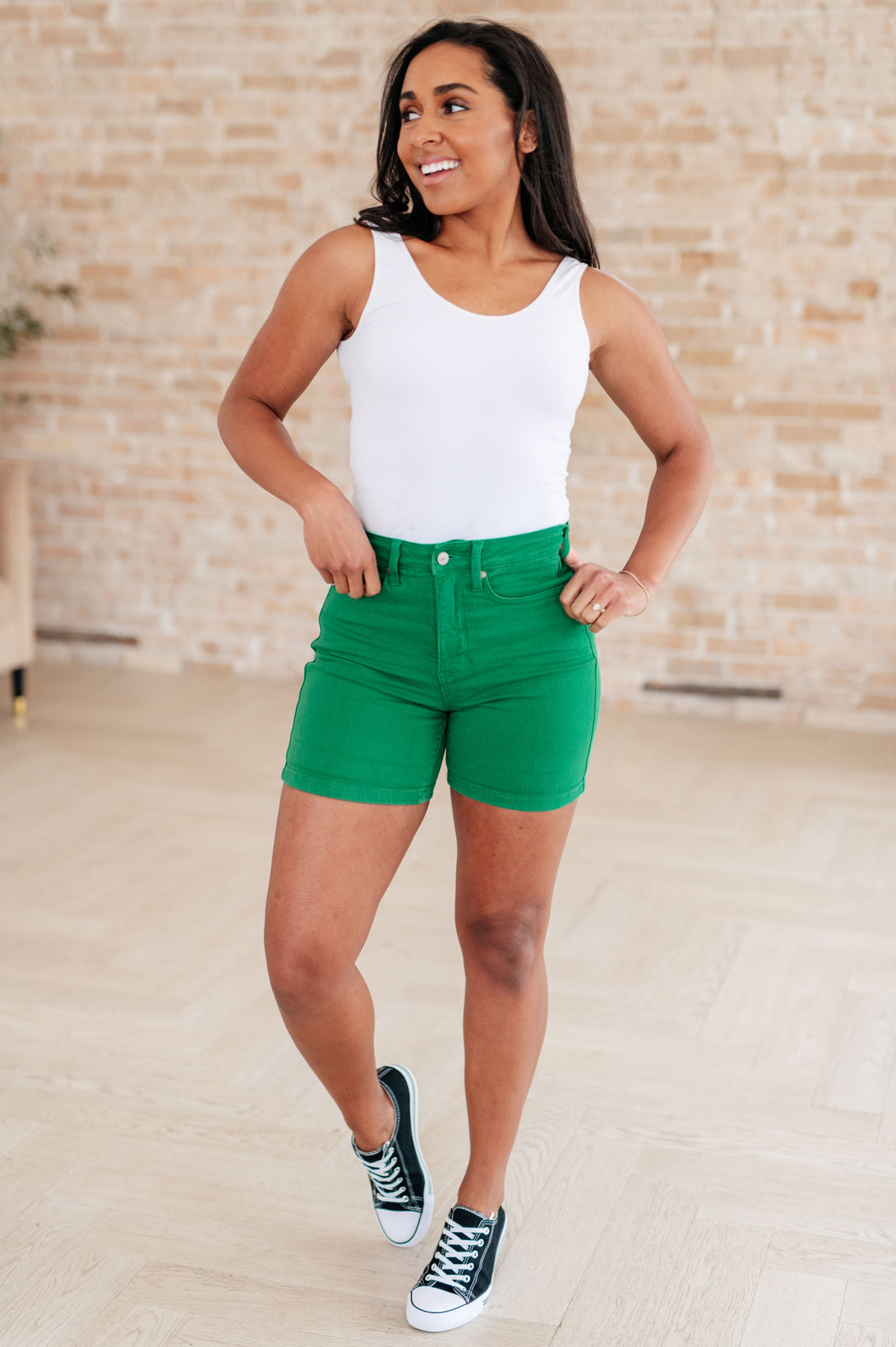 Jenna High Rise Control Top Cuffed Shorts in Green - Lavish Fix