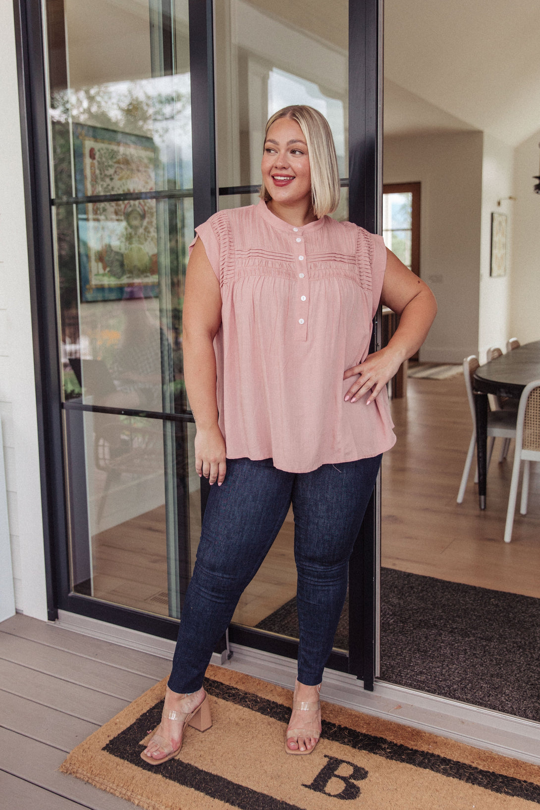 Pleat Detail Button Up Blouse in Pink - Lavish Fix