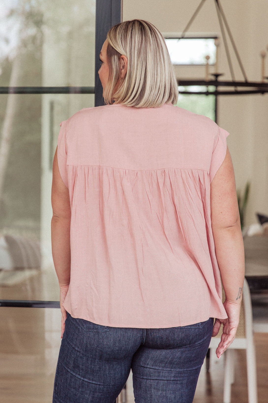 Pleat Detail Button Up Blouse in Pink - Lavish Fix