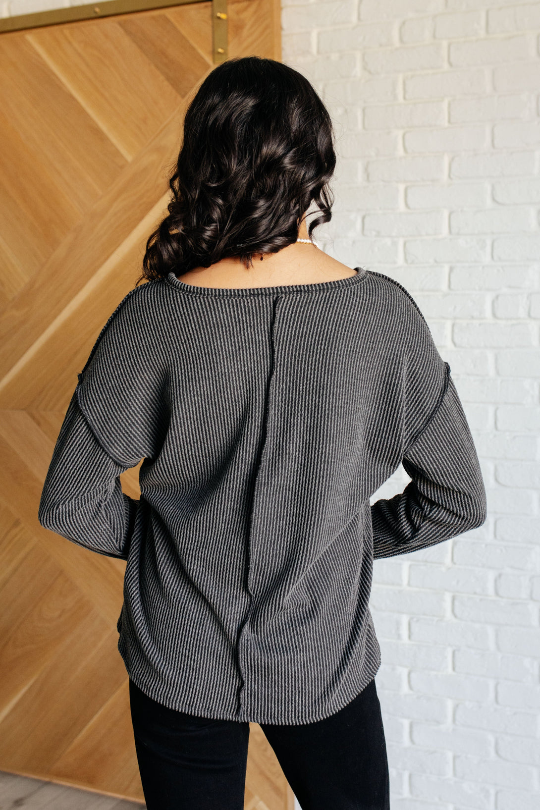 Kinda Sorta Ribbed Top in Charcoal - Lavish Fix