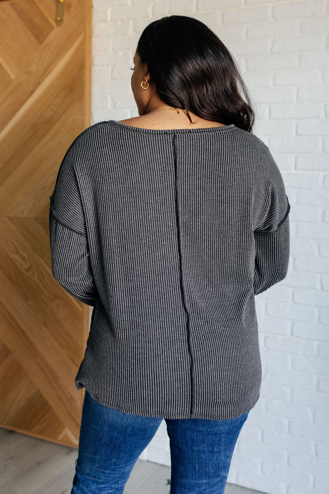 Kinda Sorta Ribbed Top in Charcoal - Lavish Fix