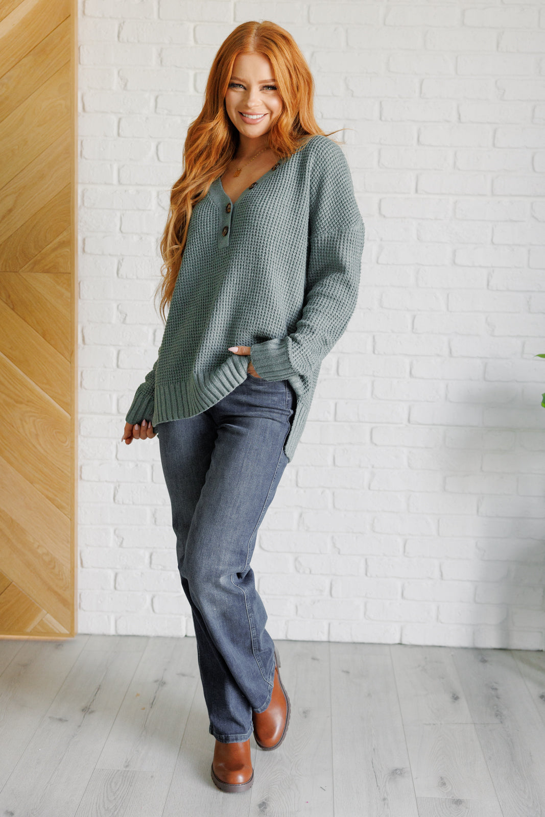 Lakeside View Drop Shoulder Sweater in Sage - Lavish Fix