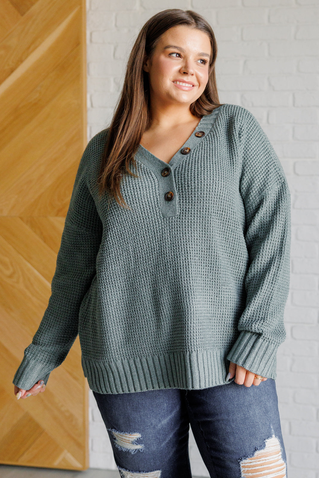 Lakeside View Drop Shoulder Sweater in Sage - Lavish Fix