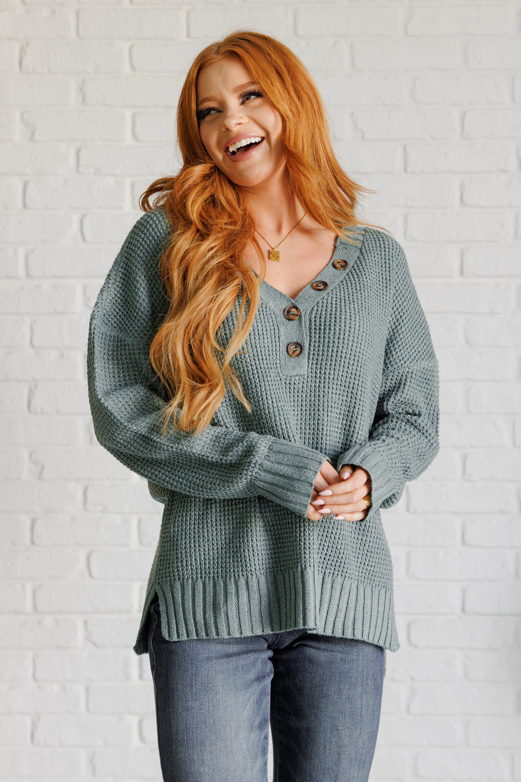 Lakeside View Drop Shoulder Sweater in Sage - Lavish Fix