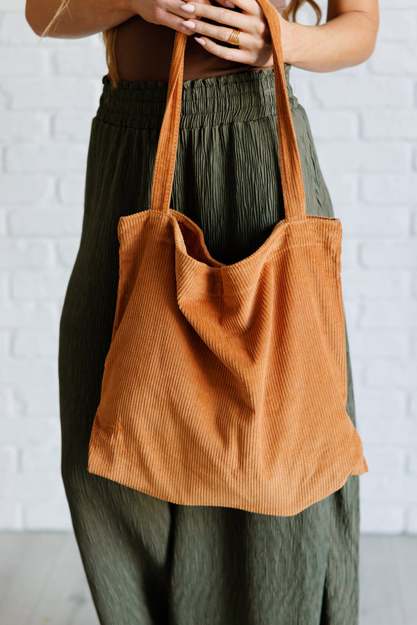 Last Minute Corduroy Tote in Brown - Lavish Fix