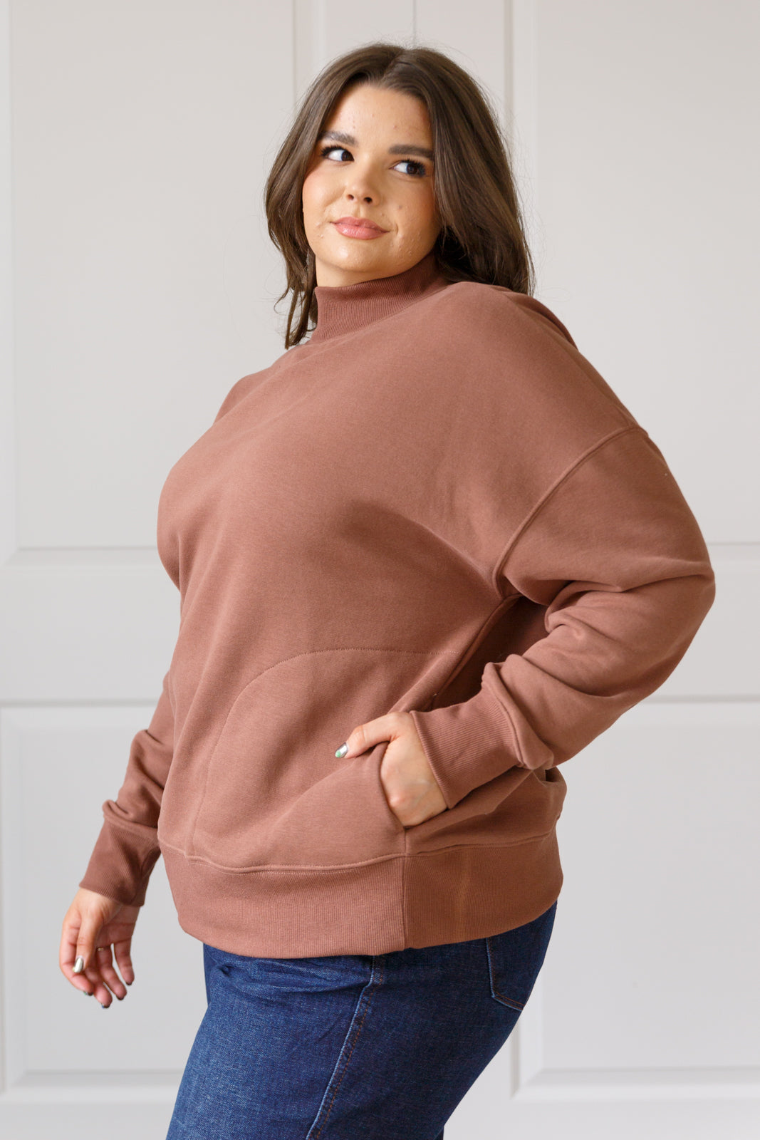 Make No Mistake Mock Neck Pullover in Cocoa - Lavish Fix