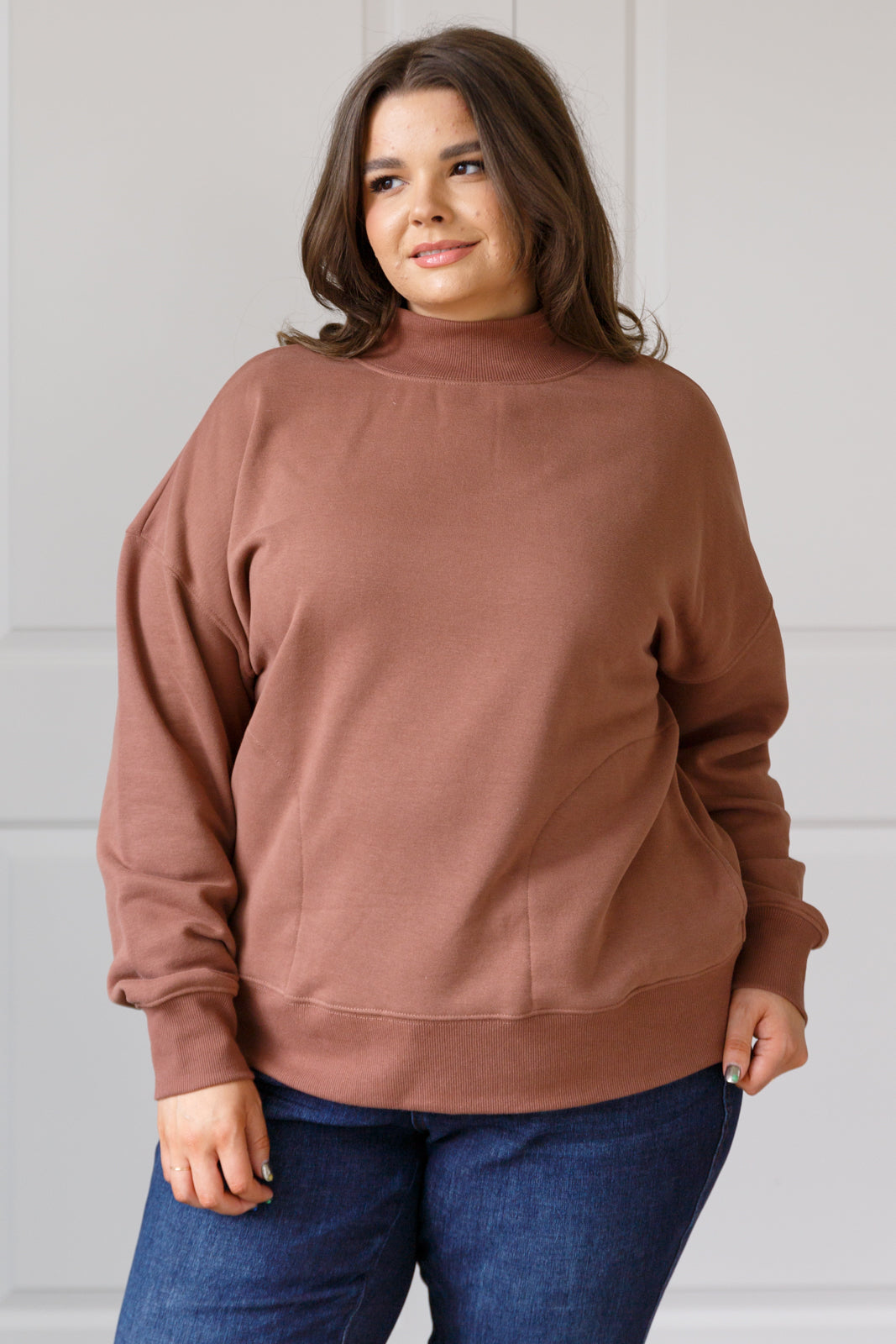 Make No Mistake Mock Neck Pullover in Cocoa - Lavish Fix