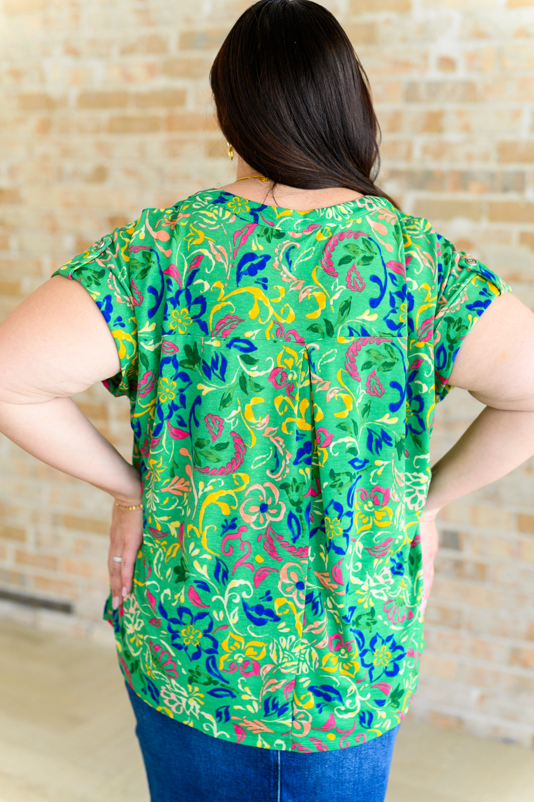 Lizzy Cap Sleeve Top in Green and Royal Watercolor Floral - Lavish Fix