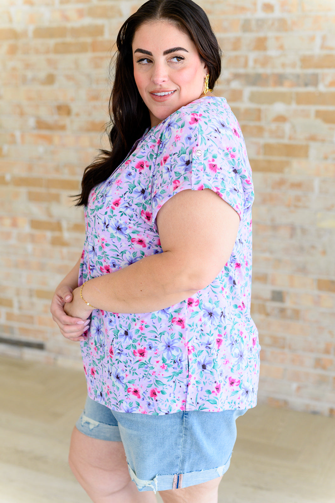 Lizzy Cap Sleeve Top in Muted Lavender and Pink Floral - Lavish Fix