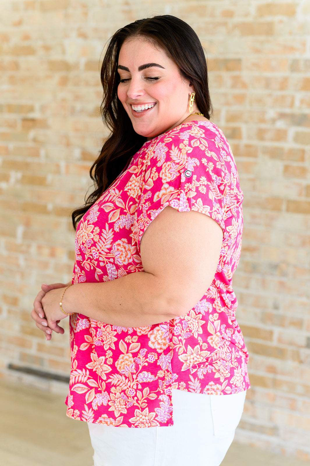 Lizzy Cap Sleeve Top in Pink and Peach Floral - Lavish Fix