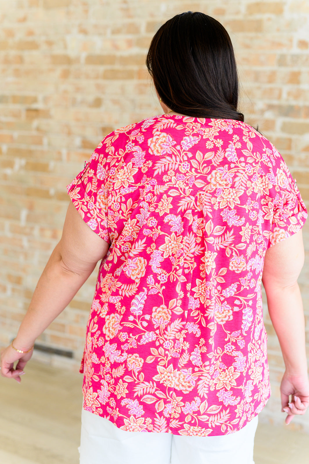 Lizzy Cap Sleeve Top in Pink and Peach Floral - Lavish Fix