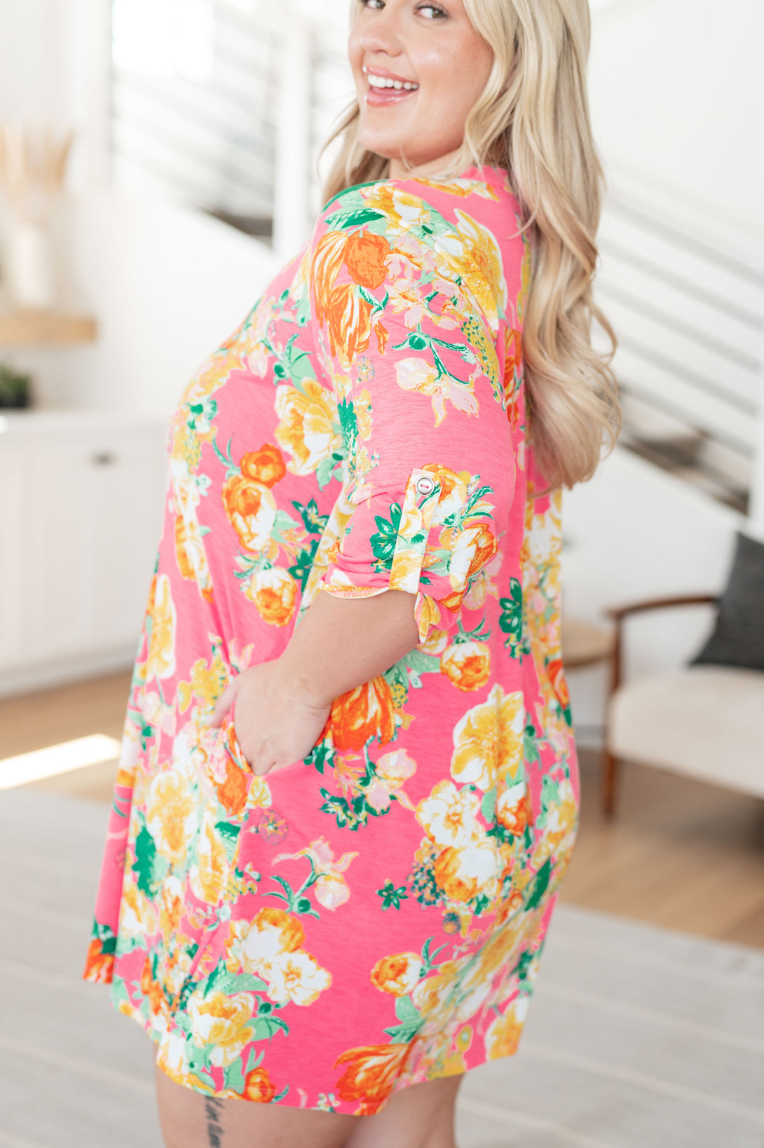 Lizzy Dress in Hot Pink and Yellow Floral - Lavish Fix