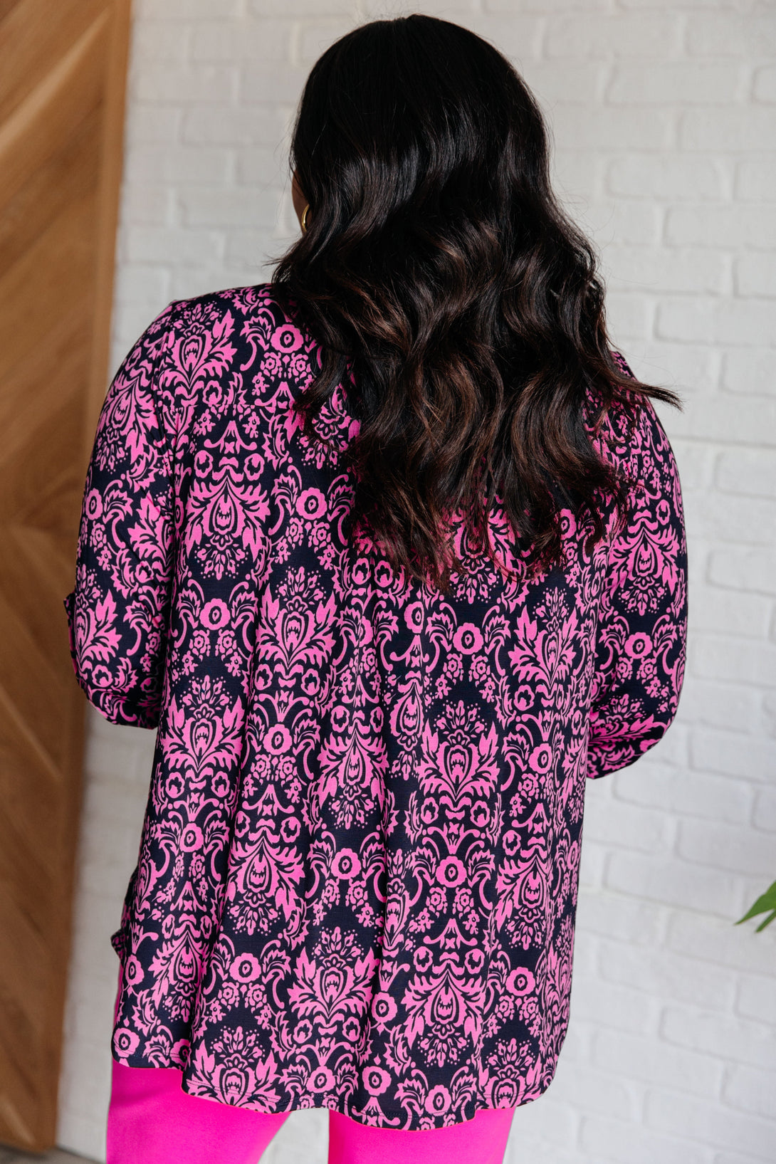 Lizzy Top in Hot Pink and Navy Damask - Lavish Fix