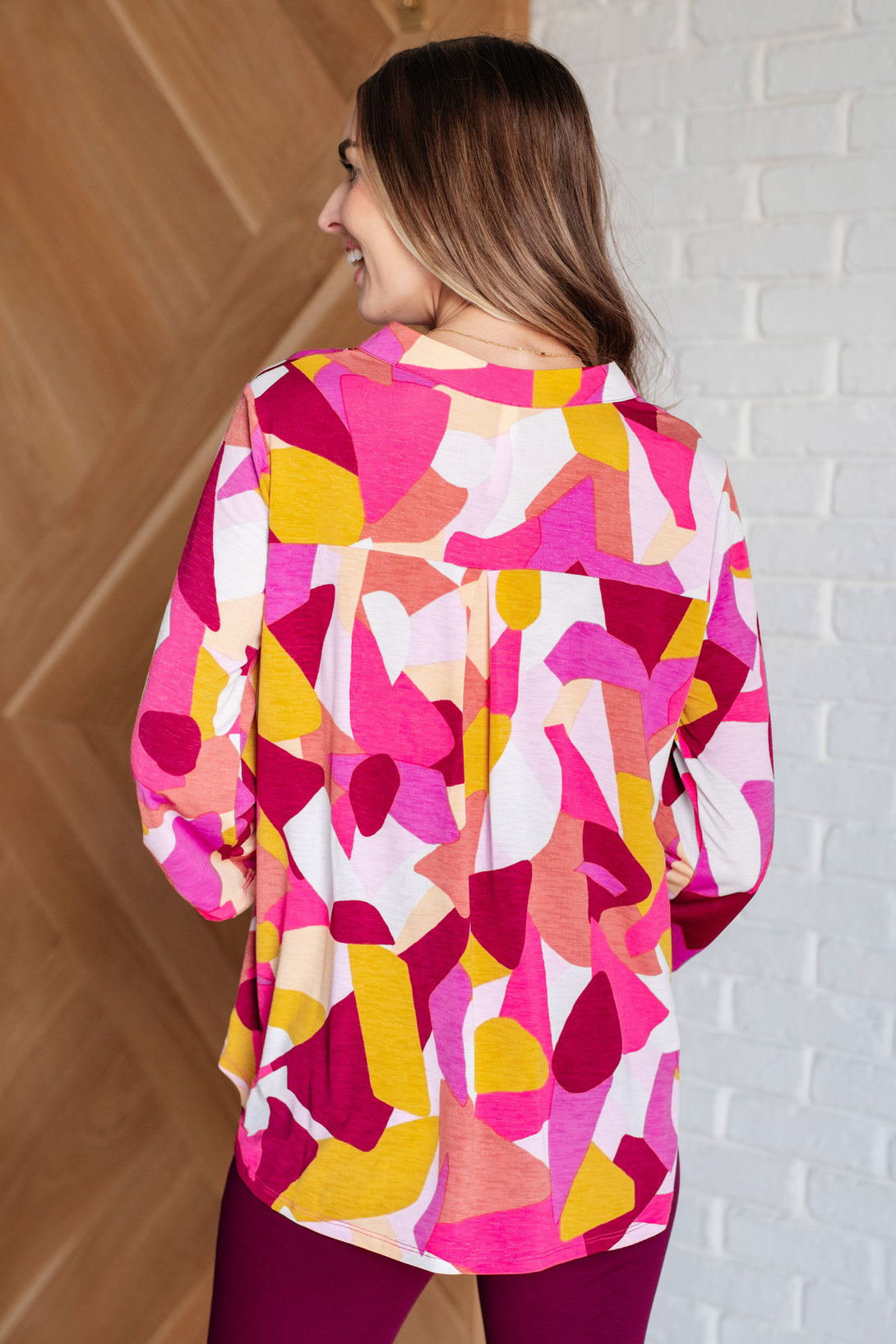 Lizzy Top in Magenta and Mustard Abstract - Lavish Fix