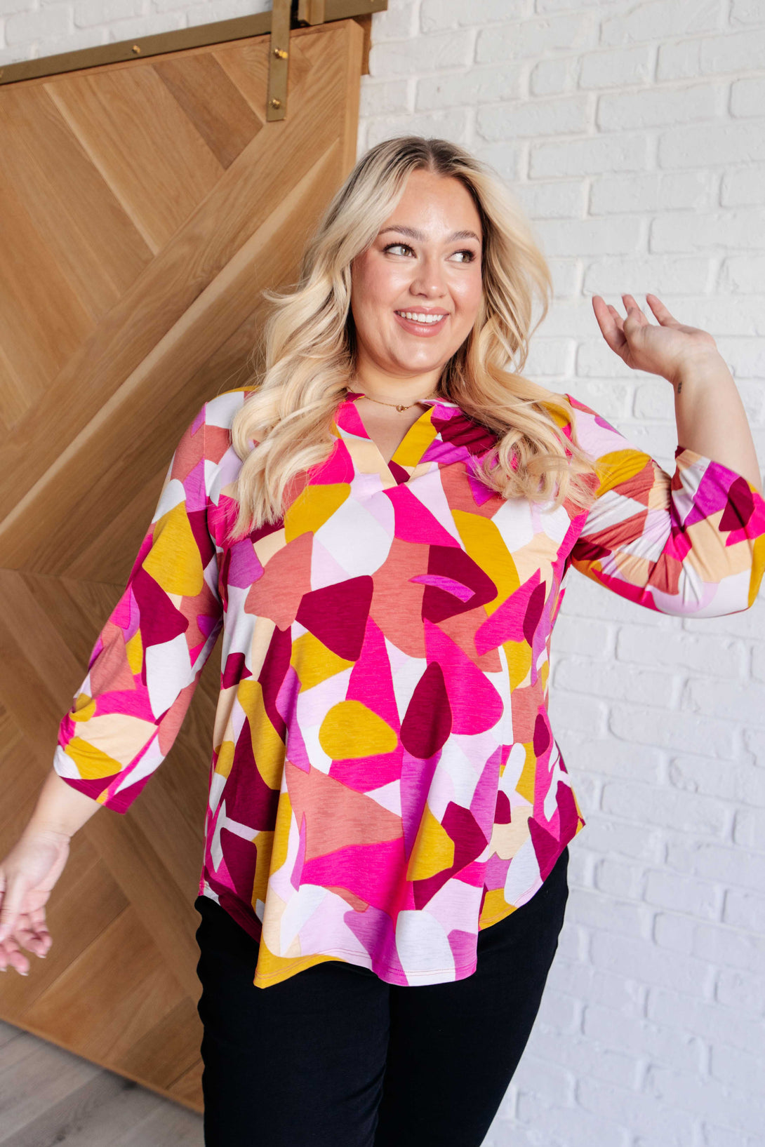 Lizzy Top in Magenta and Mustard Abstract - Lavish Fix