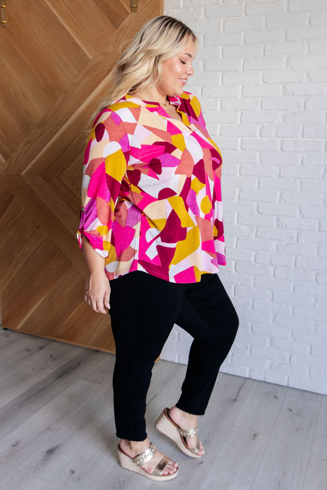 Lizzy Top in Magenta and Mustard Abstract - Lavish Fix