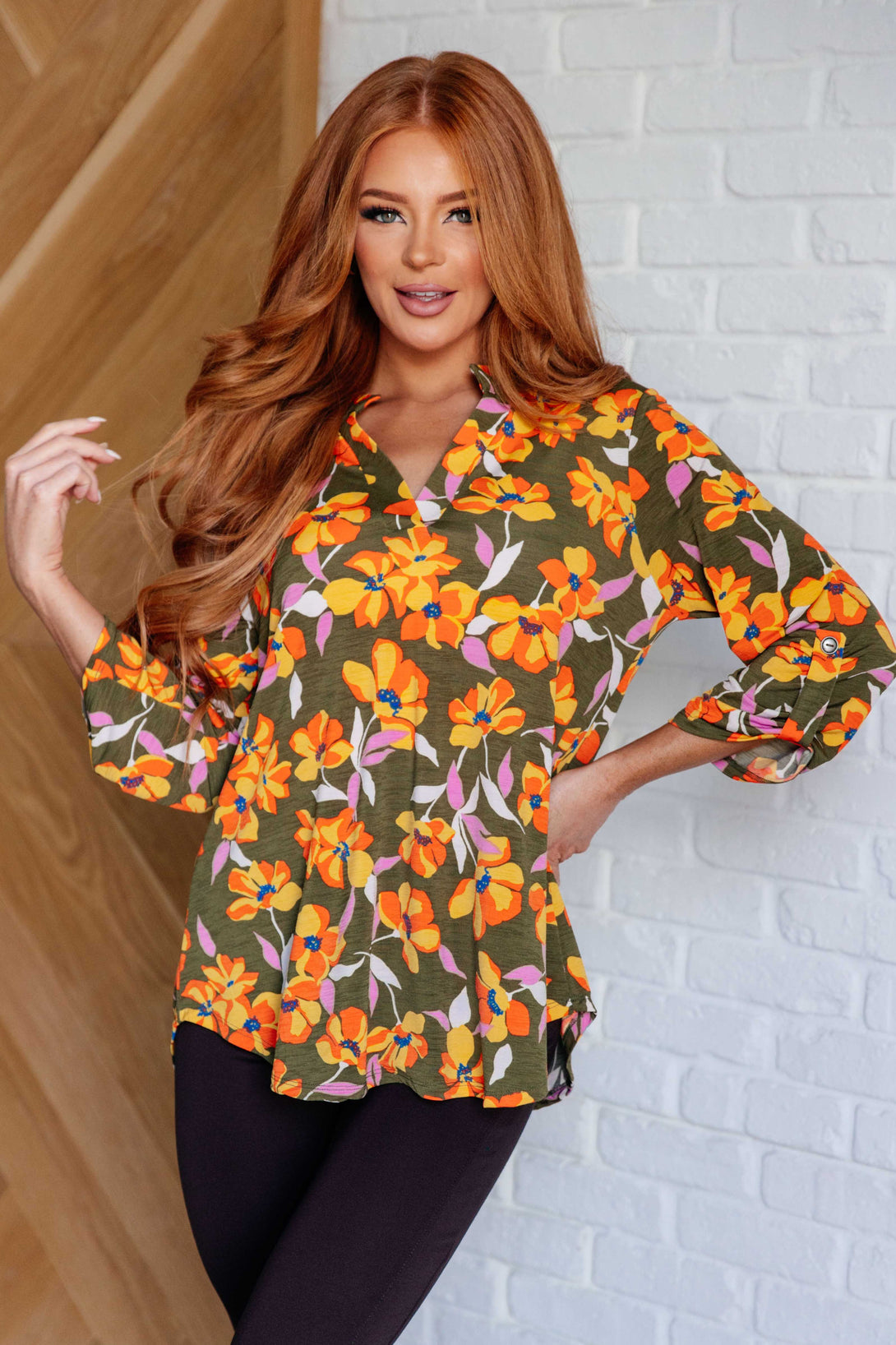 Lizzy Top in Olive and Mustard Floral - Lavish Fix