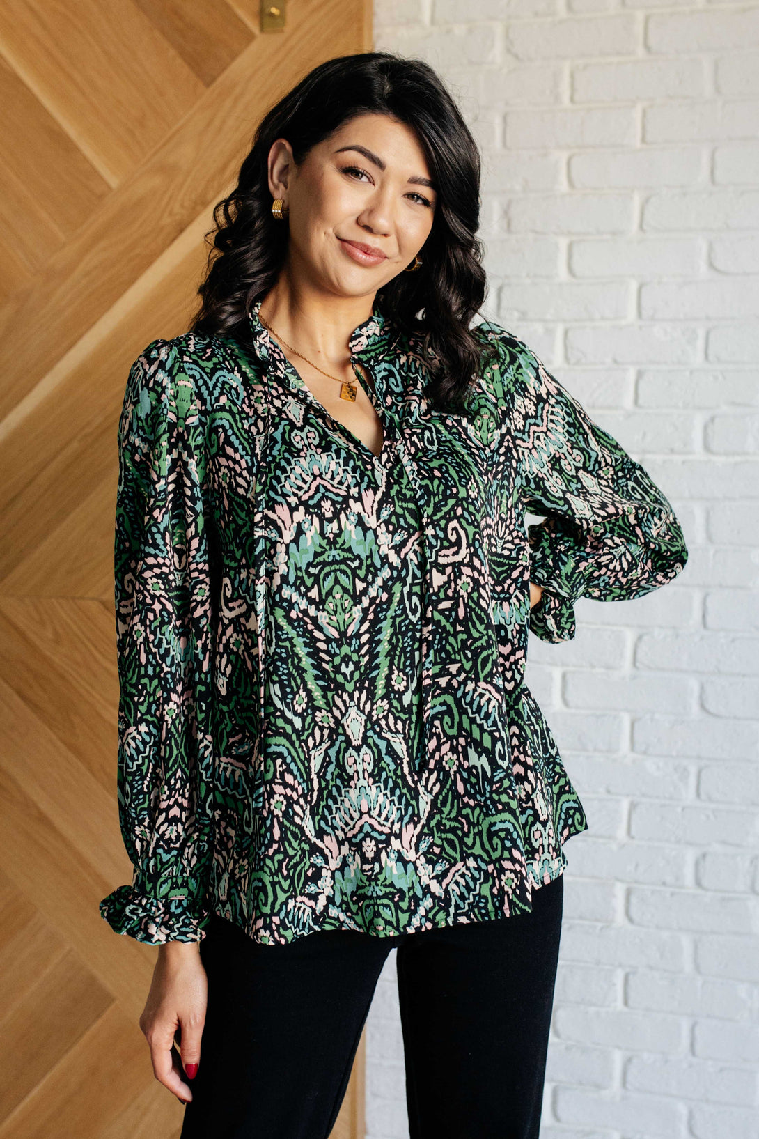 Looking Out Damask Print Blouse - Lavish Fix