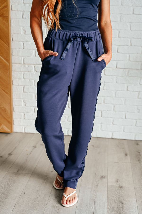 Lysa Satin Stripe Lounge Pants in Smoky Navy - Lavish Fix