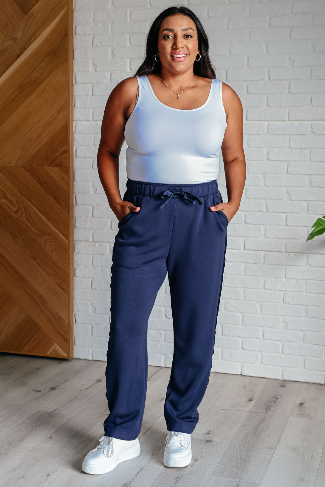 Lysa Satin Stripe Lounge Pants in Smoky Navy - Lavish Fix