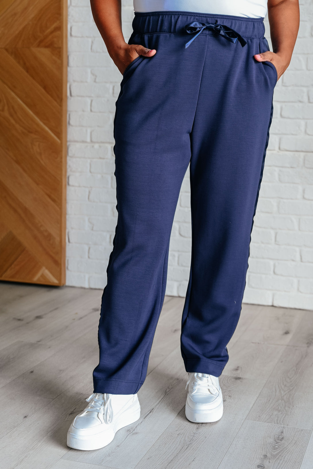 Lysa Satin Stripe Lounge Pants in Smoky Navy - Lavish Fix