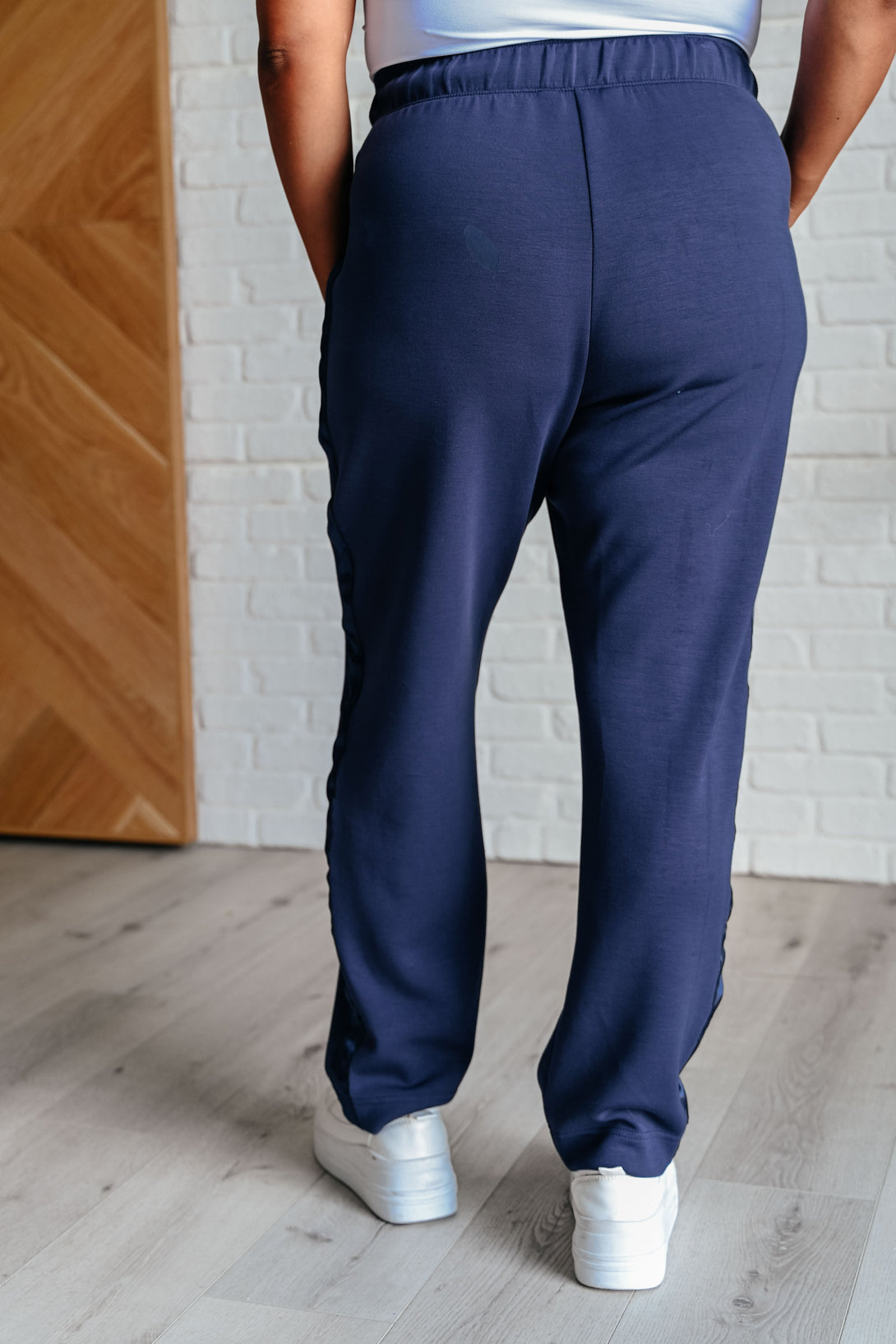 Lysa Satin Stripe Lounge Pants in Smoky Navy - Lavish Fix