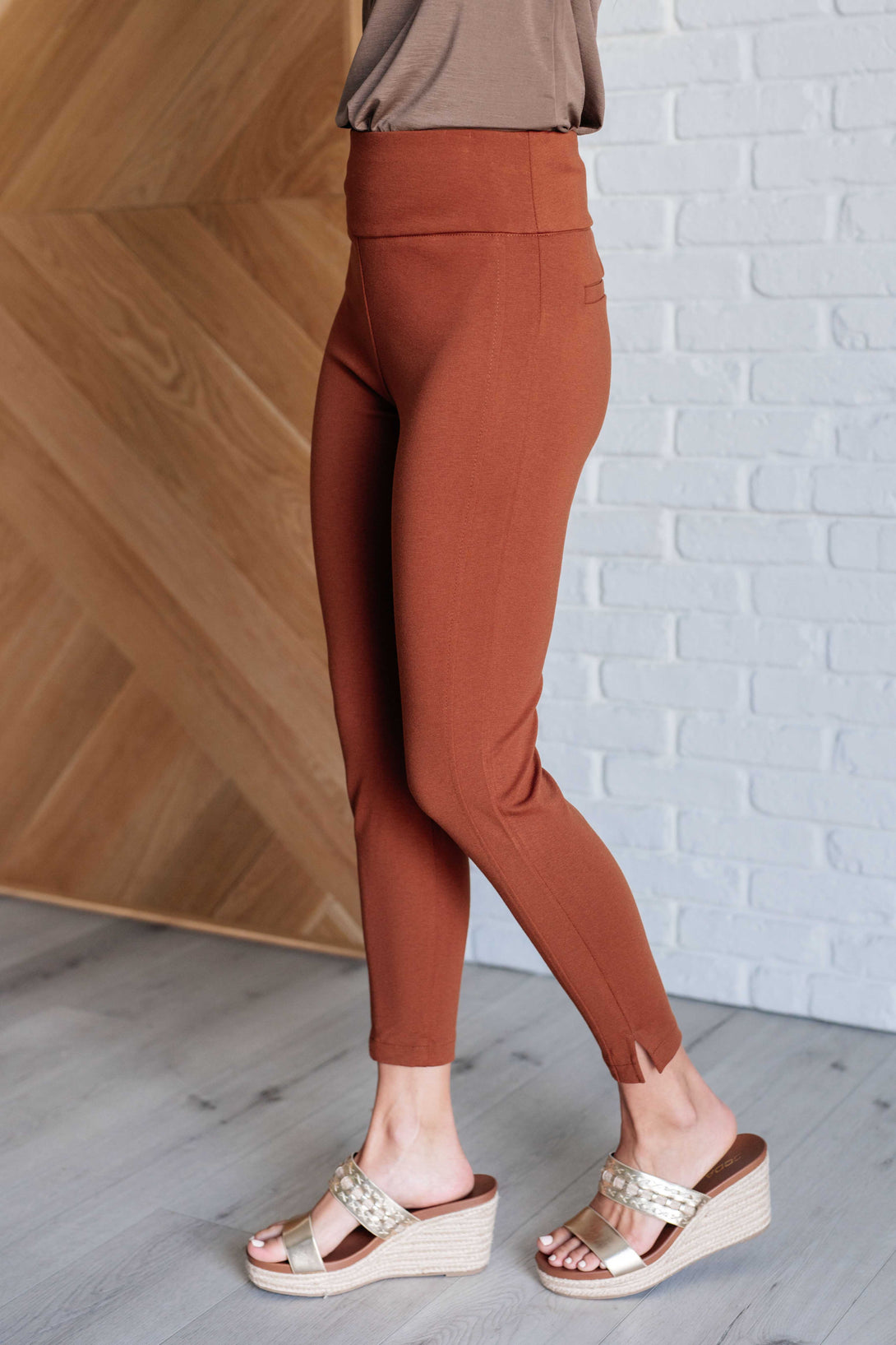 Magic Ankle Crop Skinny Pants in Rust - Lavish Fix