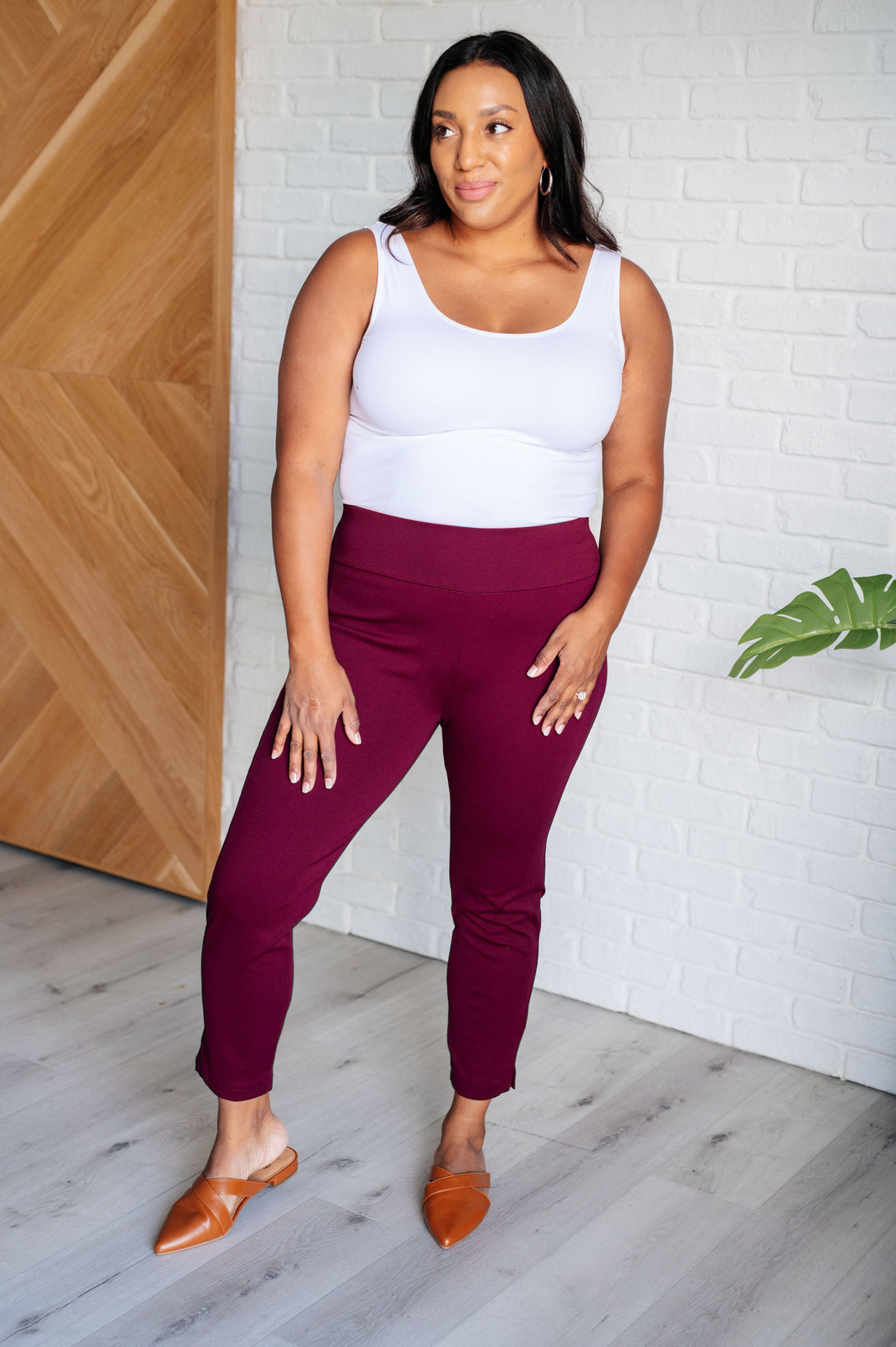 Magic Ankle Crop Skinny Pants in Wine - Lavish Fix