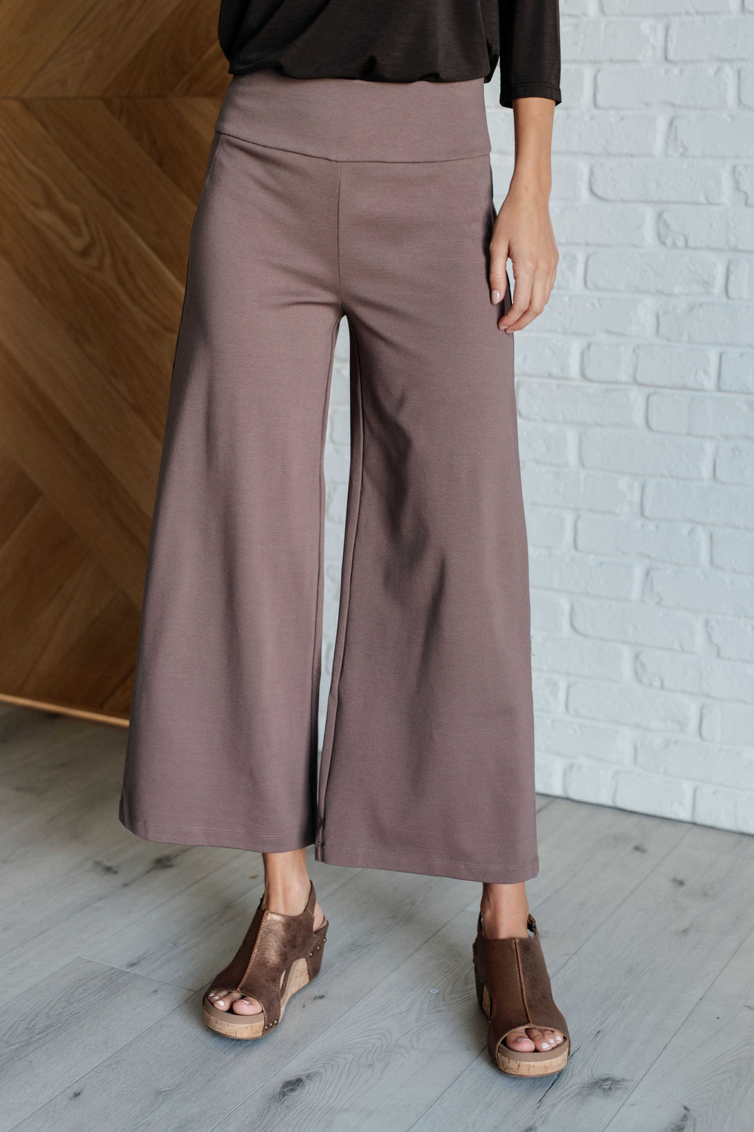 Magic Wide Leg Crop Pants in Dark Mocha - Lavish Fix