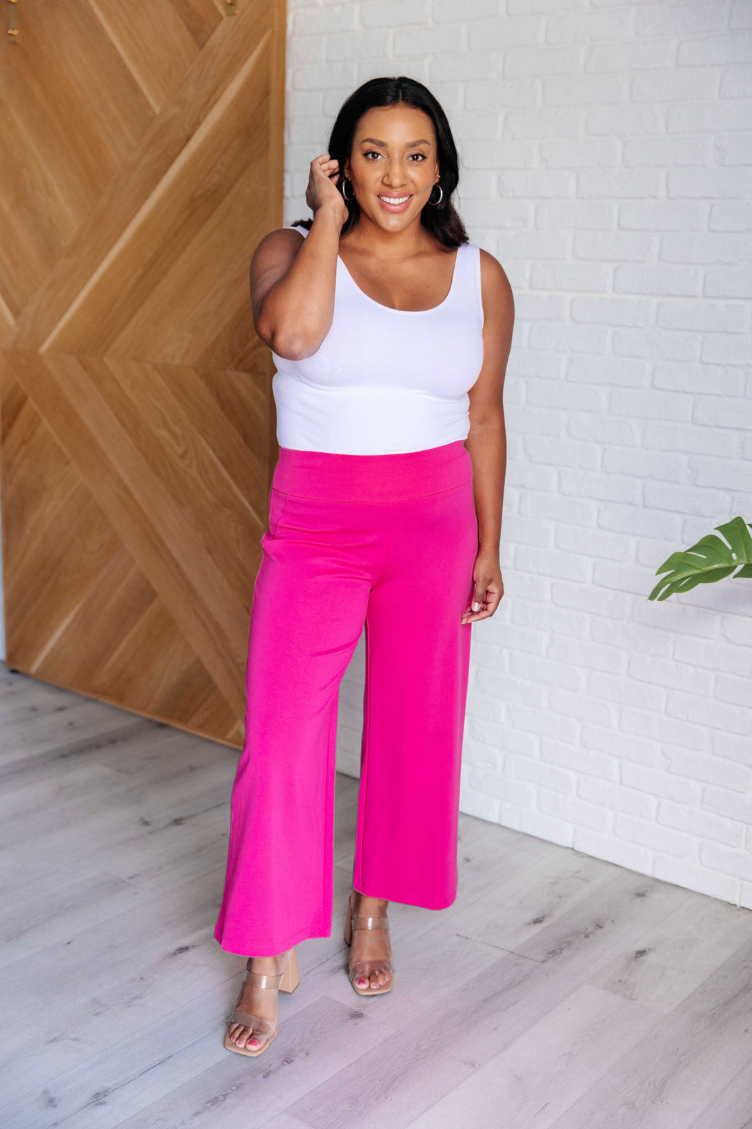 Magic Wide Leg Crop Pants in Hot Pink - Lavish Fix