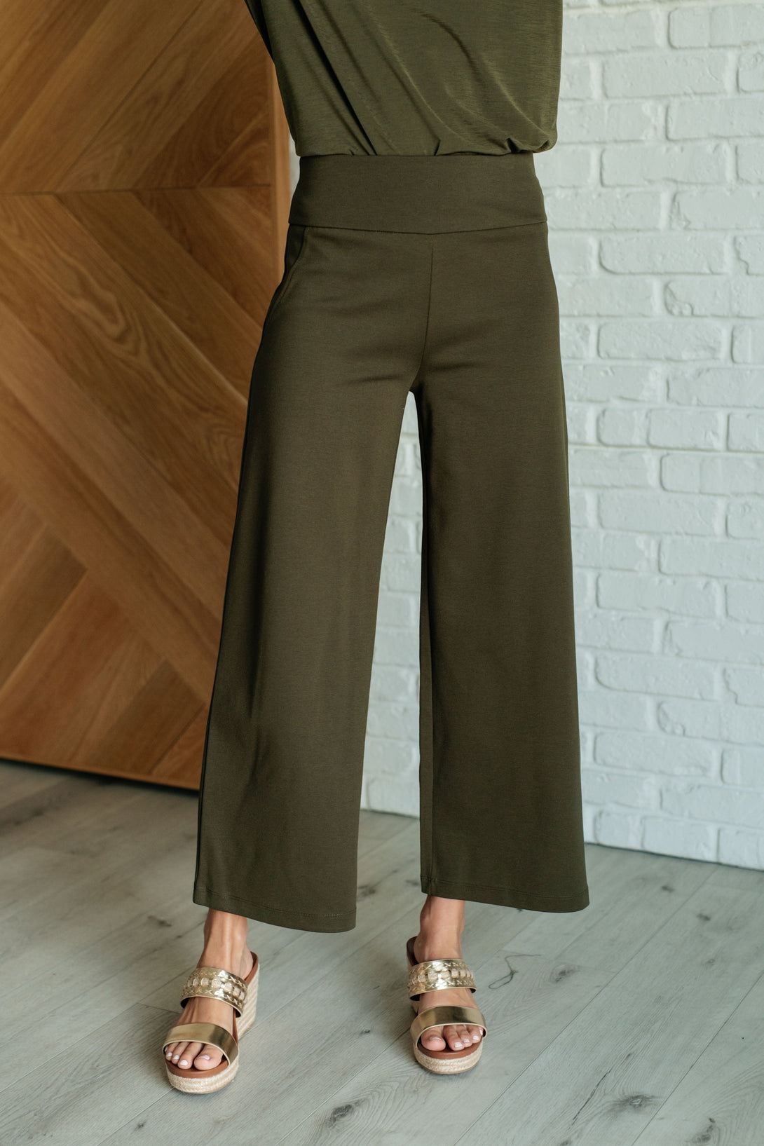 Magic Wide Leg Crop Pants in Olive - Lavish Fix