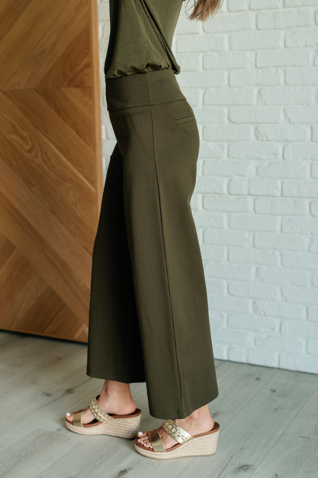 Magic Wide Leg Crop Pants in Olive - Lavish Fix