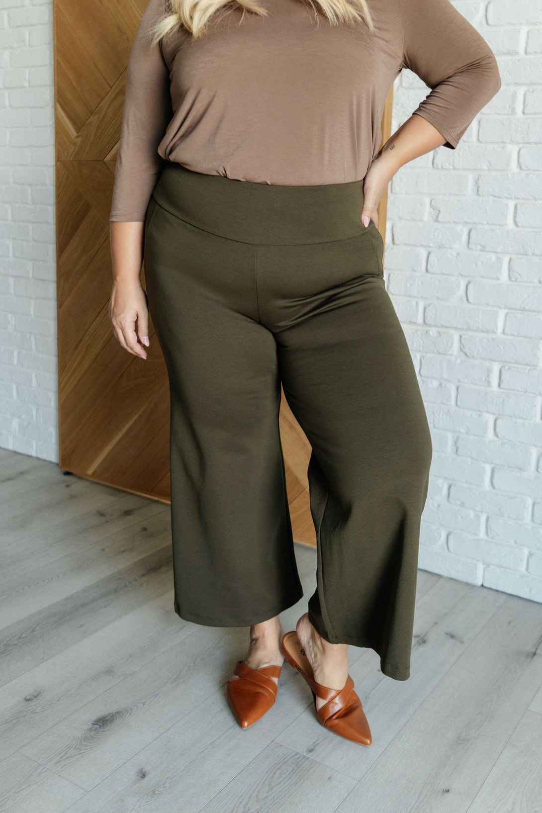 Magic Wide Leg Crop Pants in Olive - Lavish Fix