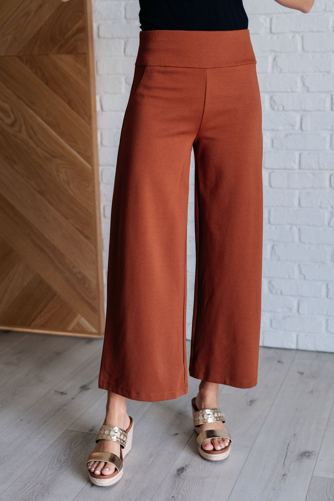 Magic Wide Leg Crop Pants in Rust - Lavish Fix